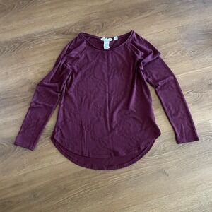 Label of Graded Goods Long Sleeve Top Burgundy Purple Laser Cutout Detail Size S